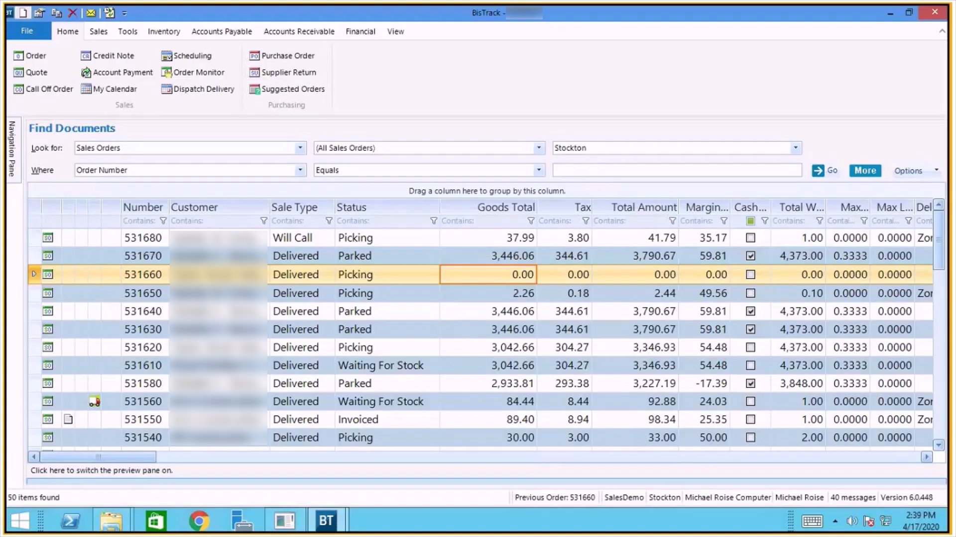 Epicor BisTrack screenshot