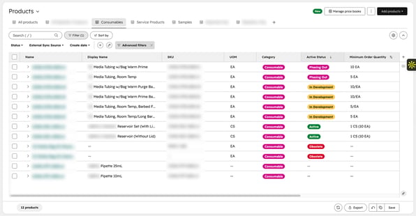 Product list screenshot