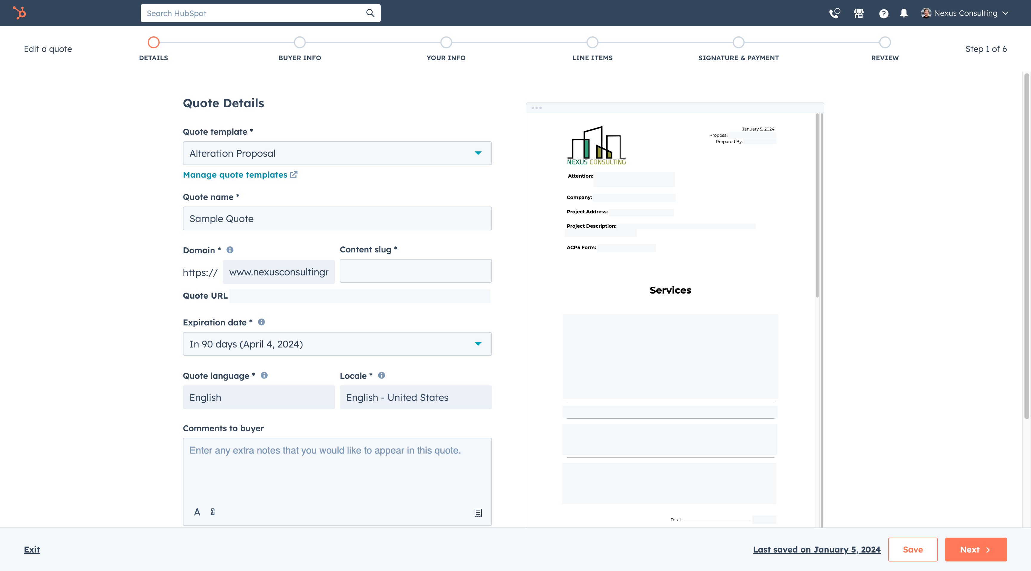 custom quote templates for Nexus Consulting
